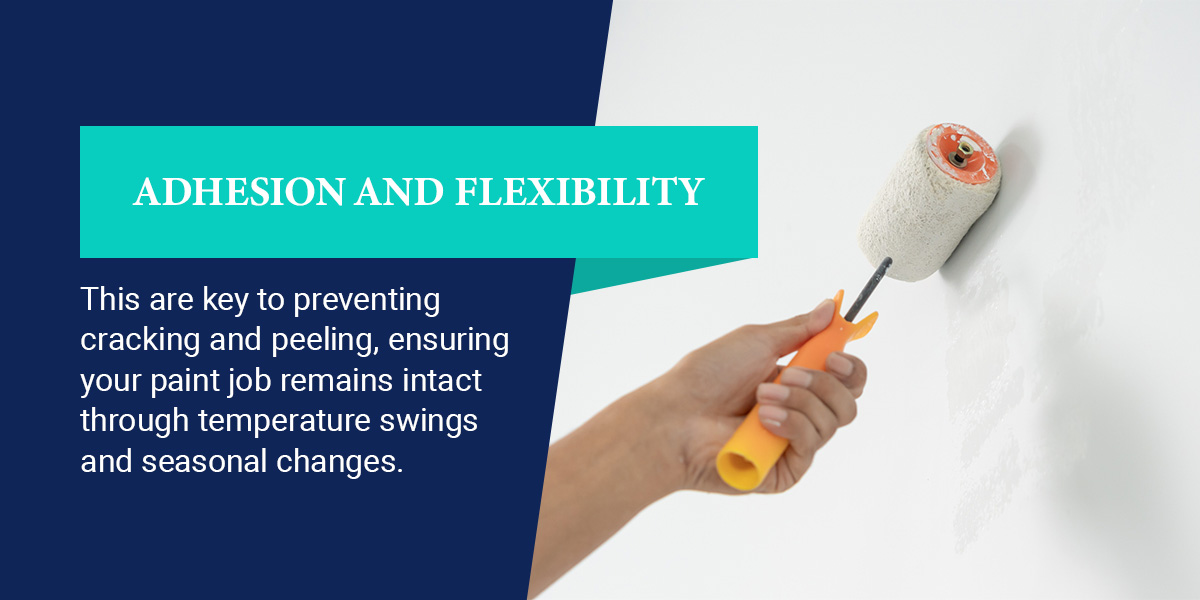 a picture of a paint roller with the words adhesion and flexibility