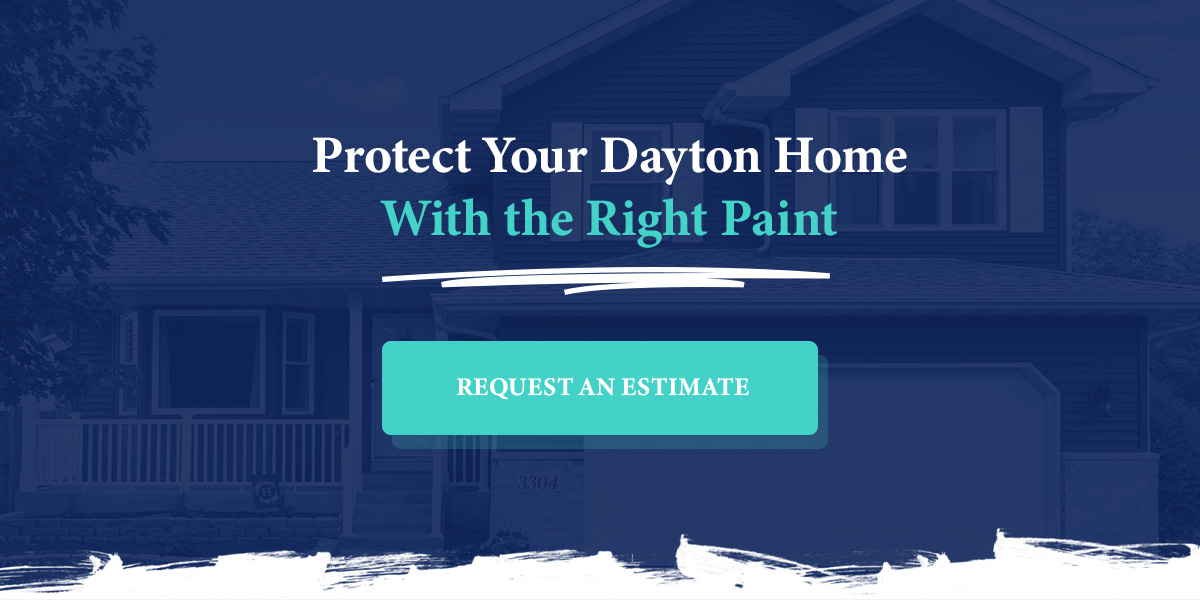a graphic of a house with the words protect your dayton home with the right paint